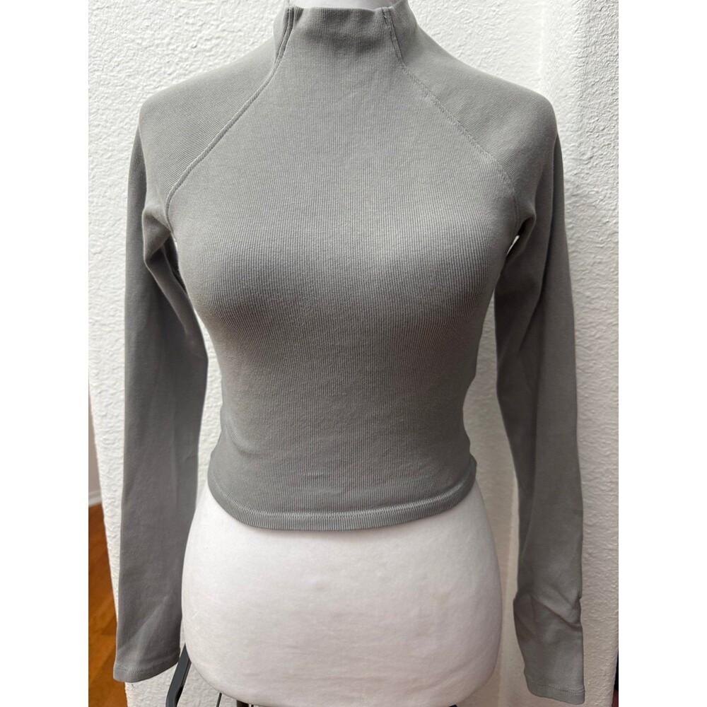 Zara Ribbed Mock Neck Long Sleeve Crop Top Gray Size Medium